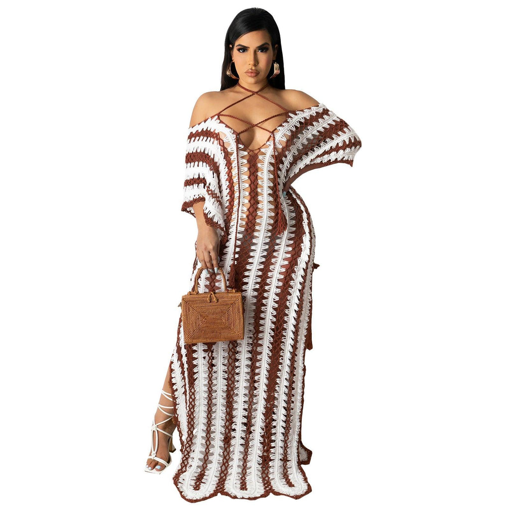 Beachwear Crochet Tie Off - Shoulder Dress - Amazitshop