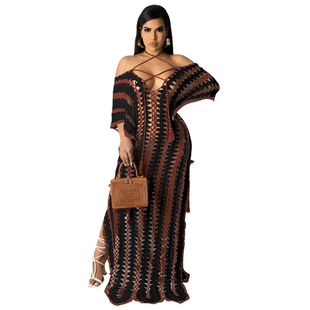 Beachwear Crochet Tie Off - Shoulder Dress - Amazitshop