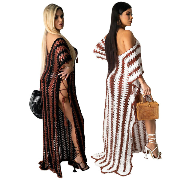 Beachwear Crochet Tie Off - Shoulder Dress - Amazitshop