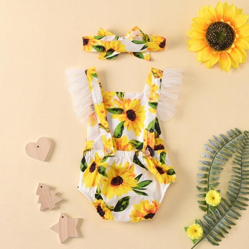 Beachwear Ruffled Sunflower Print Jumpsuit Pullover And - Amazitshop
