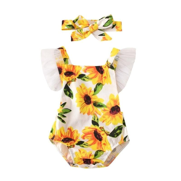 Beachwear Ruffled Sunflower Print Jumpsuit Pullover And - Amazitshop