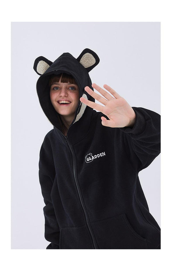 Bear embroidered couple zipper cardigan jacket - Amazitshop