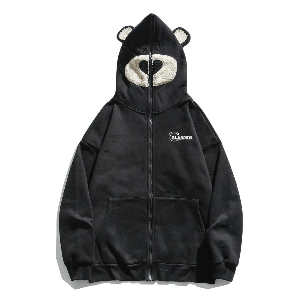 Bear embroidered couple zipper cardigan jacket - Amazitshop