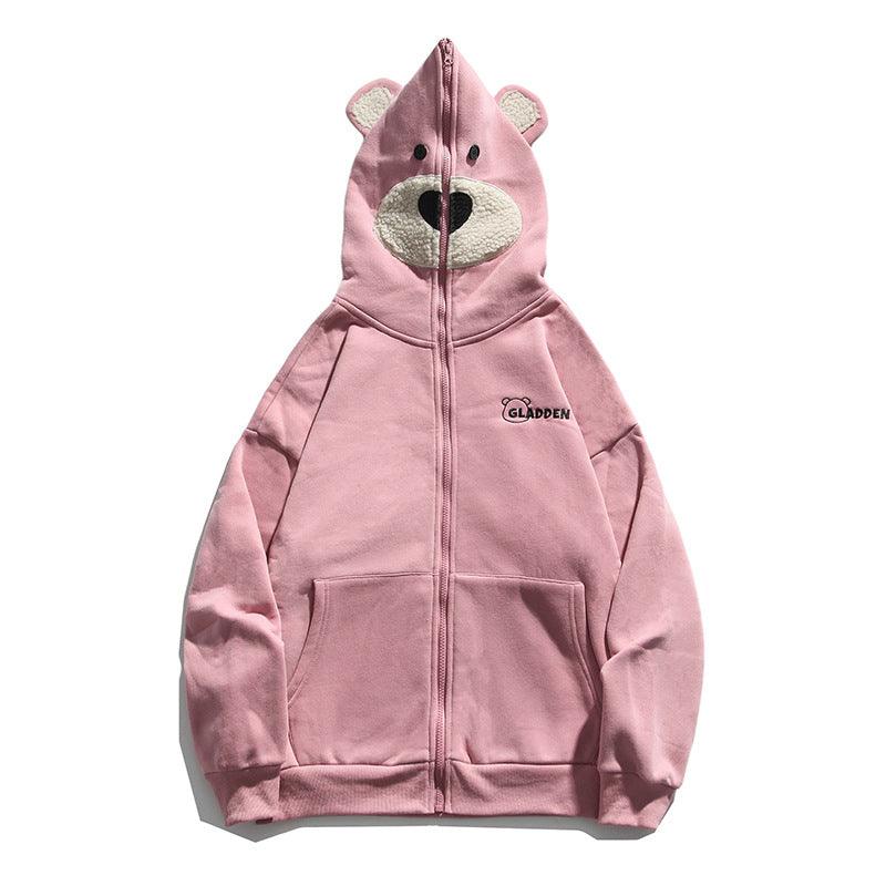 Bear embroidered couple zipper cardigan jacket - Amazitshop