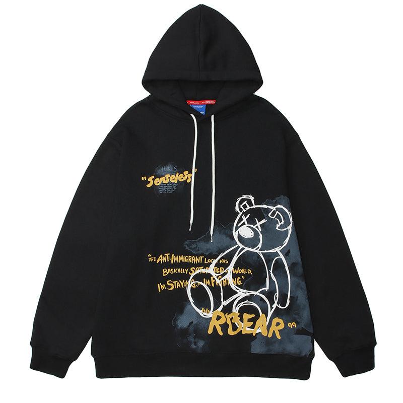Bear Graphic Print Hoodie - Amazitshop