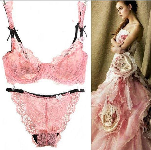 Beautiful girl tulle lace stitching underwear bra set - Amazitshop