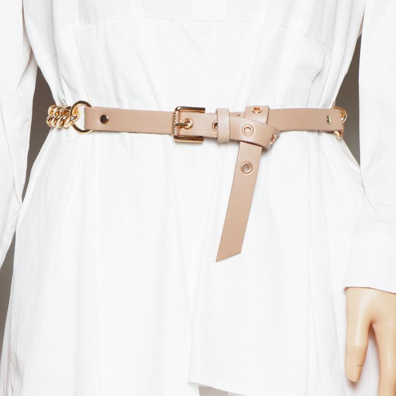 Belt Thin Chain Metal Buckle Design Belt - Amazitshop