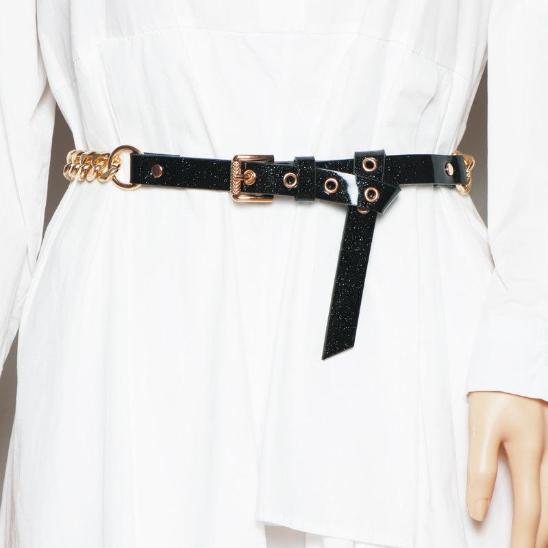 Belt Thin Chain Metal Buckle Design Belt - Amazitshop