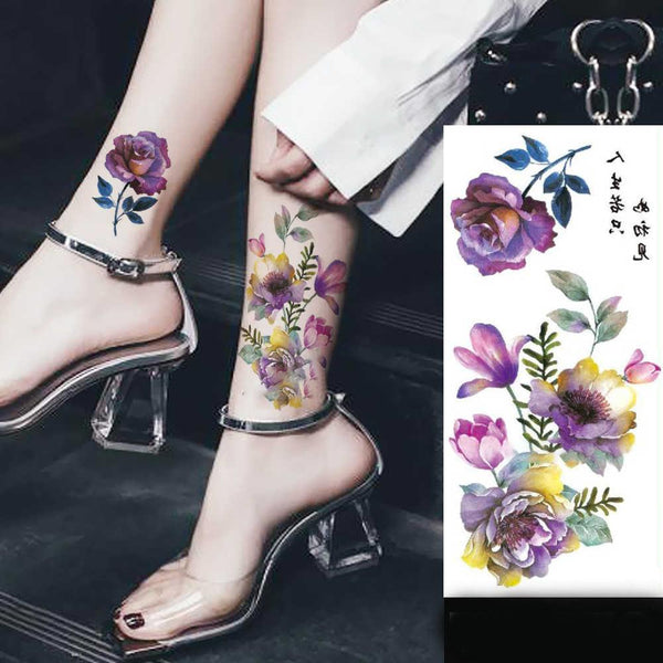 Bian Flower Tattoo Sticker Flower Tattoo Love Heart Tattoo Sticker Eco - friendly Water Transfer Tattoo Paper - Amazitshop