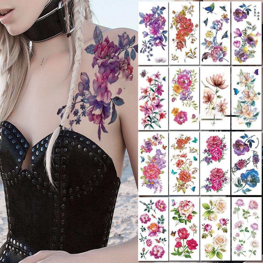 Bian Flower Tattoo Sticker Flower Tattoo Love Heart Tattoo Sticker Eco - friendly Water Transfer Tattoo Paper - Amazitshop