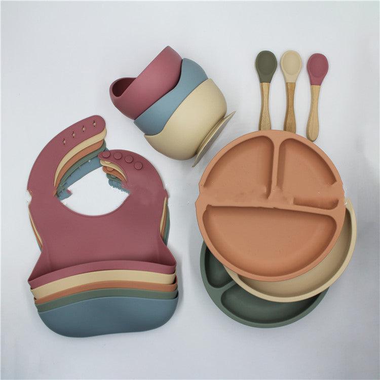 Bib Dinner Plate Spoon Bowl 4 Piece Set Silicone Baby Bowl Bib Plate Set - Amazitshop