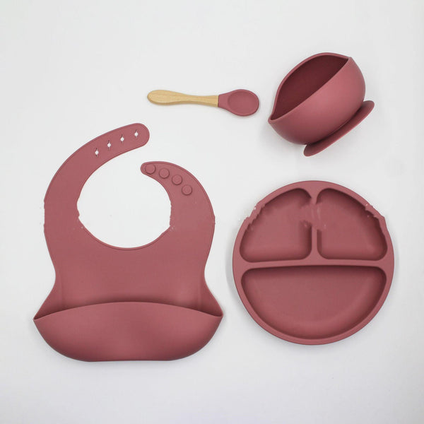 Bib Dinner Plate Spoon Bowl 4 Piece Set Silicone Baby Bowl Bib Plate Set - Amazitshop