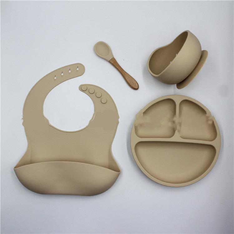 Bib Dinner Plate Spoon Bowl 4 Piece Set Silicone Baby Bowl Bib Plate Set - Amazitshop