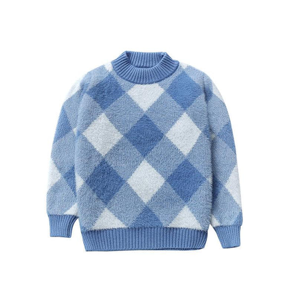 Big Kids Children's Plaid All - match Children's Sweater - Amazitshop