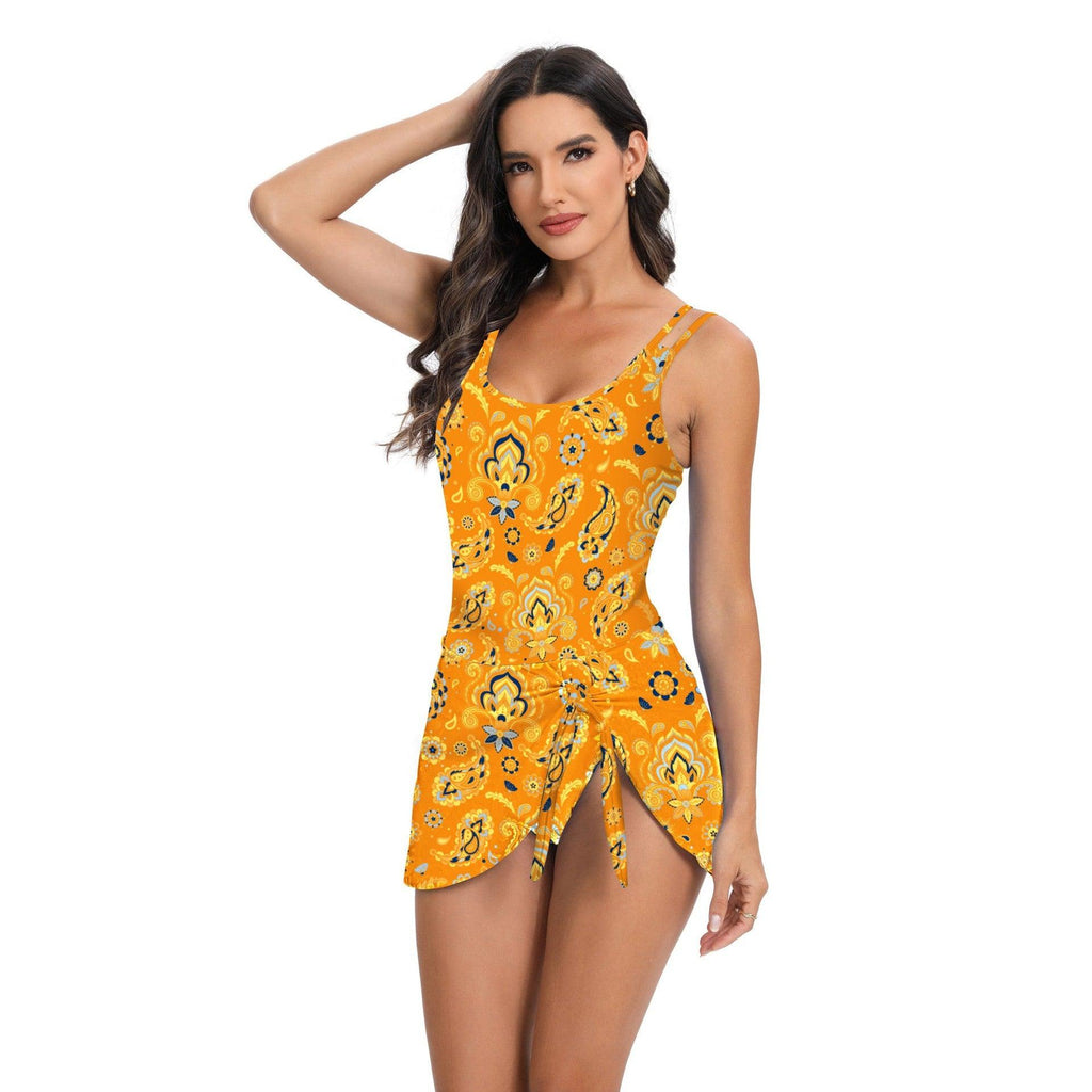 Bikini Conservative Swimwear Women's Plus Size One - piece Printed High Waist Swimsuit - Amazitshop