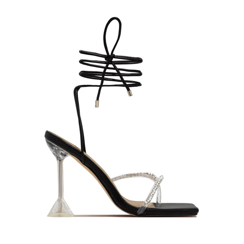 Black And White Orange Rhinestone Transparent High Heel Sandals - Amazitshop