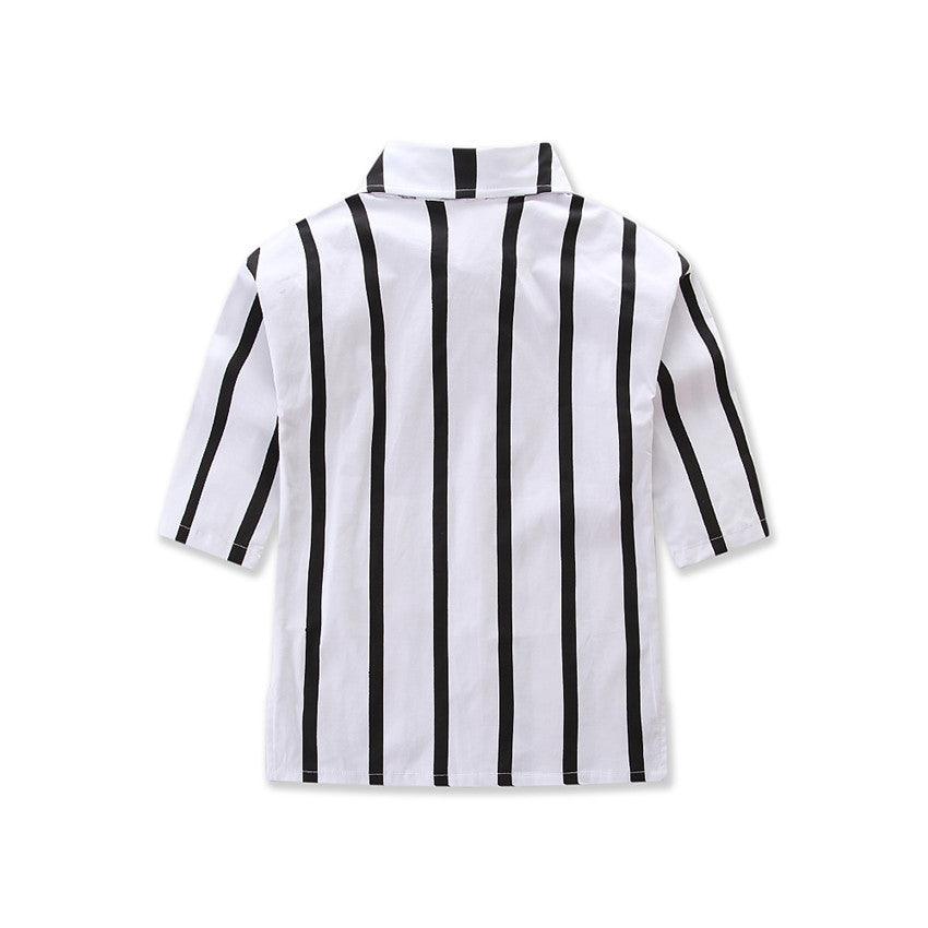 Black and white vertical striped shirt long sleeves - Amazitshop
