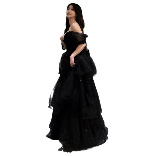 Black Evening Dress Light Luxury Minority French Style Pettiskirt - Amazitshop