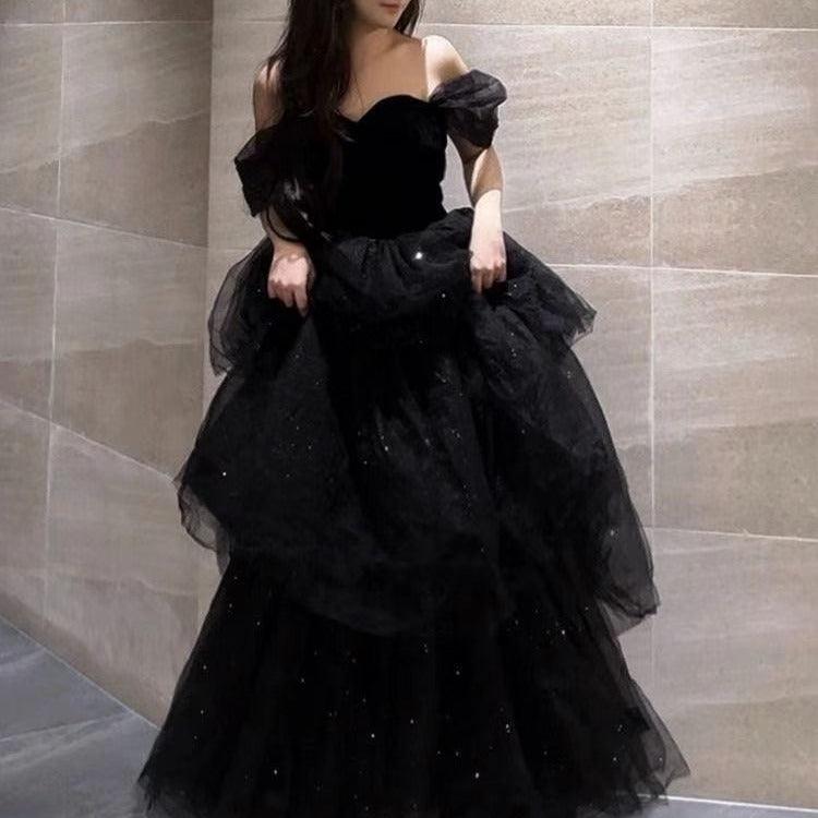 Black Evening Dress Light Luxury Minority French Style Pettiskirt - Amazitshop