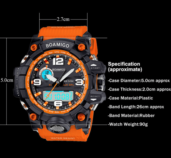 BOAMIGO brand men sports watches dual display analog digital LED Electronic quartz watches 50M waterproof swimming watch F5100 - Amazitshop