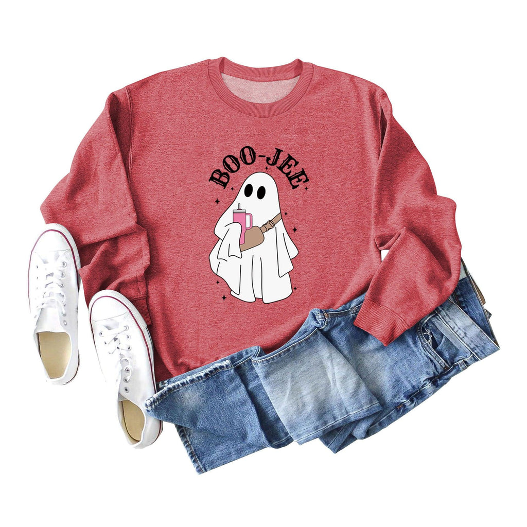 Boo Jee Printing Sweater Round Neck Fashion All - match Casual Long - sleeved Top - Amazitshop