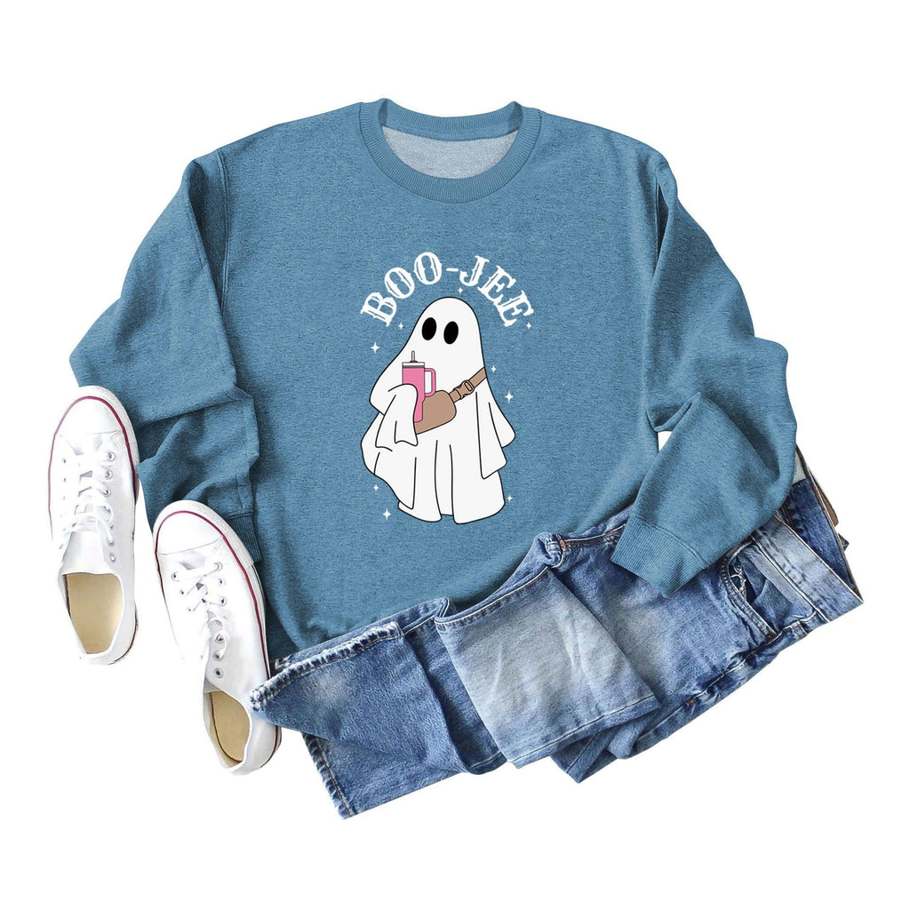 Boo Jee Printing Sweater Round Neck Fashion All - match Casual Long - sleeved Top - Amazitshop