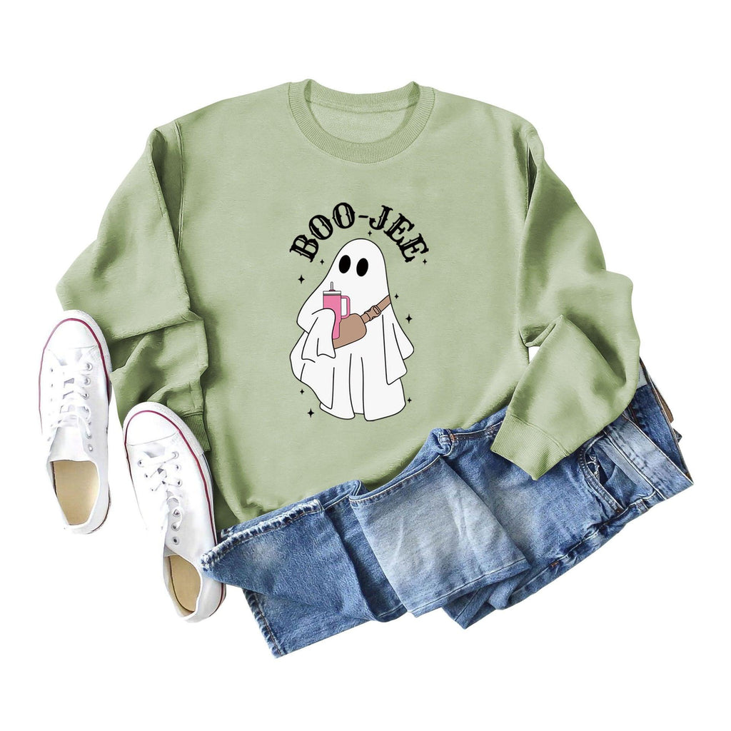 Boo Jee Printing Sweater Round Neck Fashion All - match Casual Long - sleeved Top - Amazitshop