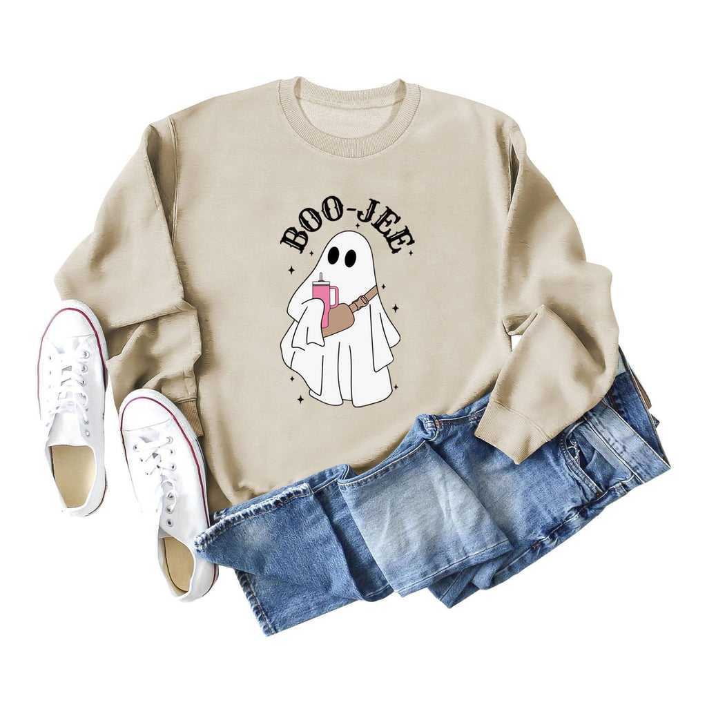 Boo Jee Printing Sweater Round Neck Fashion All - match Casual Long - sleeved Top - Amazitshop