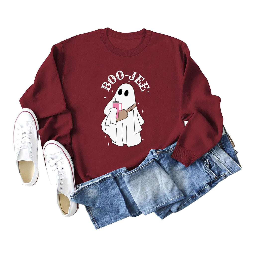 Boo Jee Printing Sweater Round Neck Fashion All - match Casual Long - sleeved Top - Amazitshop