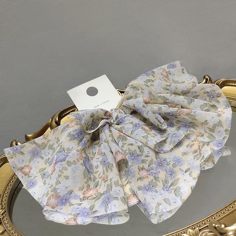 Bow Top Clip Korean Hair Accessories Sen Series French Pendant Printing Super Fairy Back Head Spring Clip Hairpin - Amazitshop