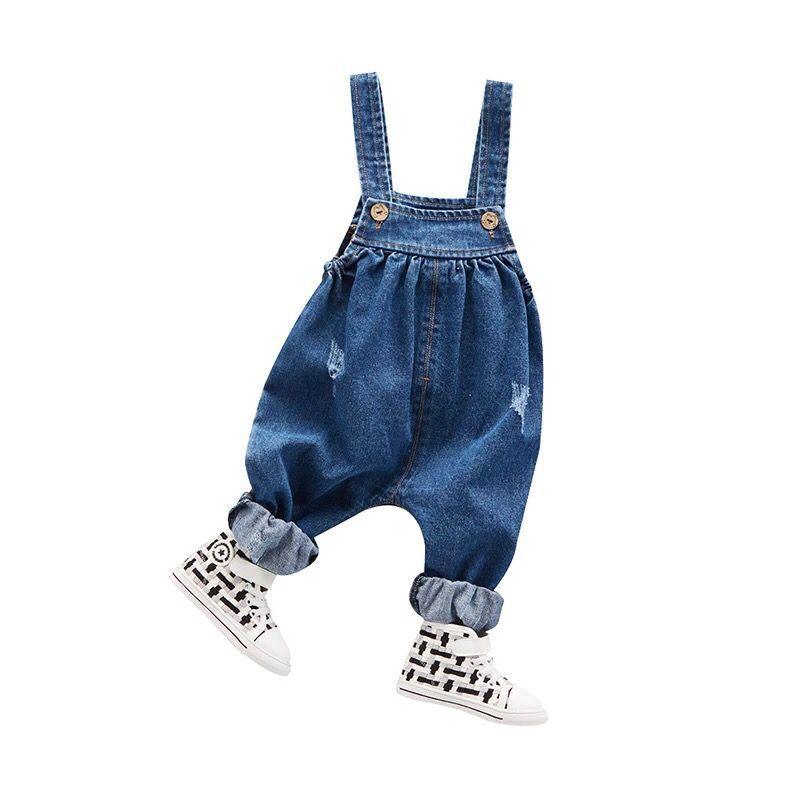 Boys and girls baby denim suspenders trousers - Amazitshop