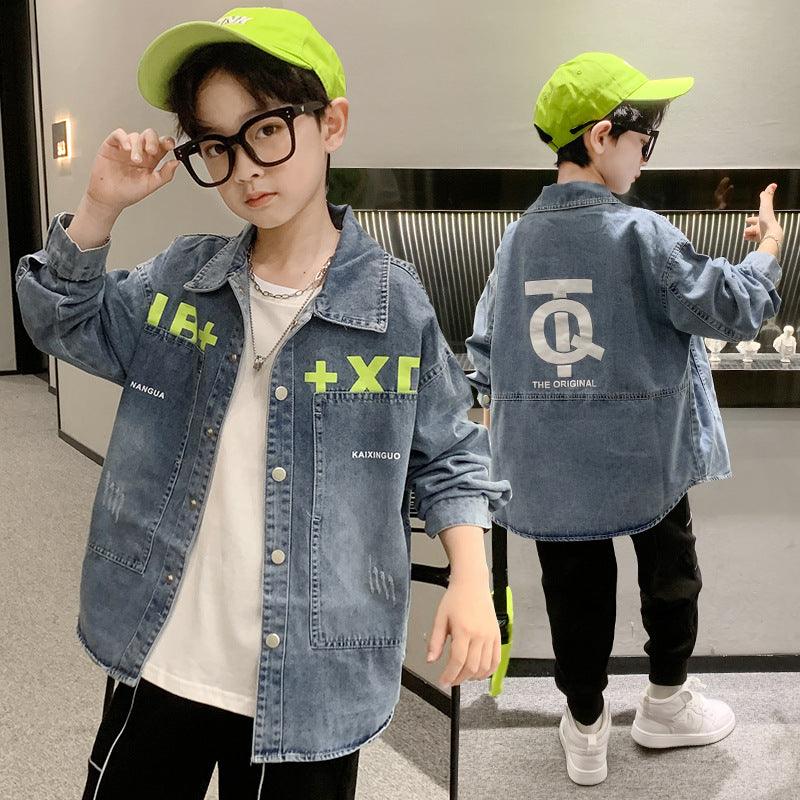 Boys Denim Shirt Jacket Long - sleeved Western Style - Amazitshop