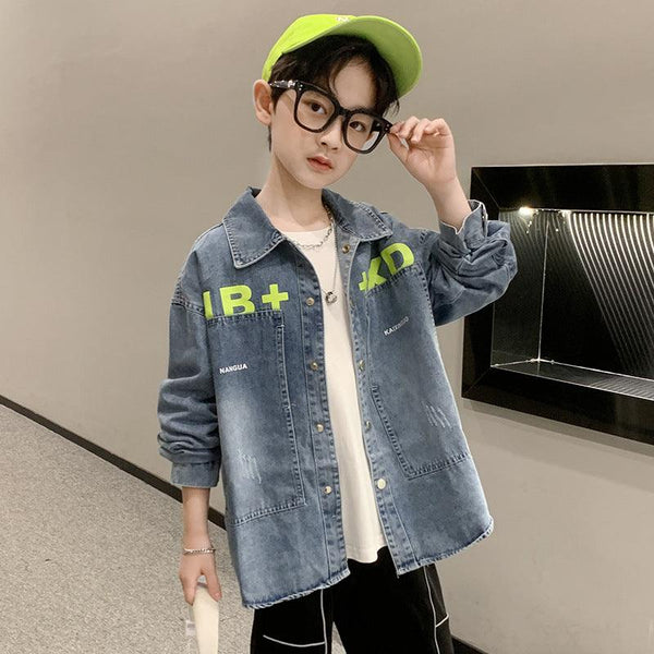 Boys Denim Shirt Jacket Long - sleeved Western Style - Amazitshop