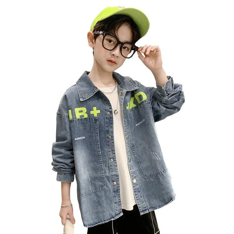 Boys Denim Shirt Jacket Long - sleeved Western Style - Amazitshop
