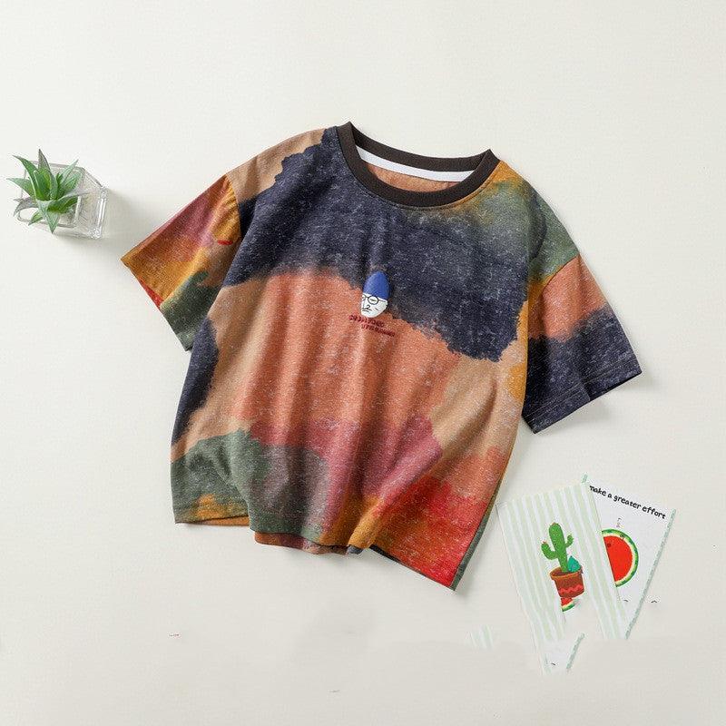Boys' Tie - dyed Bubble Printed Short - sleeved T-shirt - Amazitshop