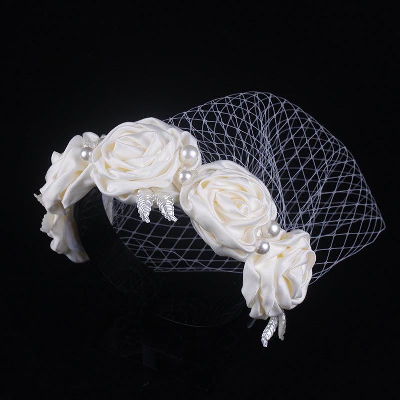Bridal Large Flower Satin Veil Hair Hoop Headdress Wedding Dress With Accessories - Amazitshop