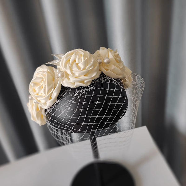 Bridal Large Flower Satin Veil Hair Hoop Headdress Wedding Dress With Accessories - Amazitshop