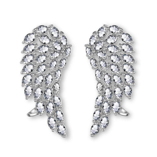 Brilliant Cubic Zirconia Angel Wings Stud Earrings For Women Girls Fashion White Gold Color Wedding Jewelry - Amazitshop
