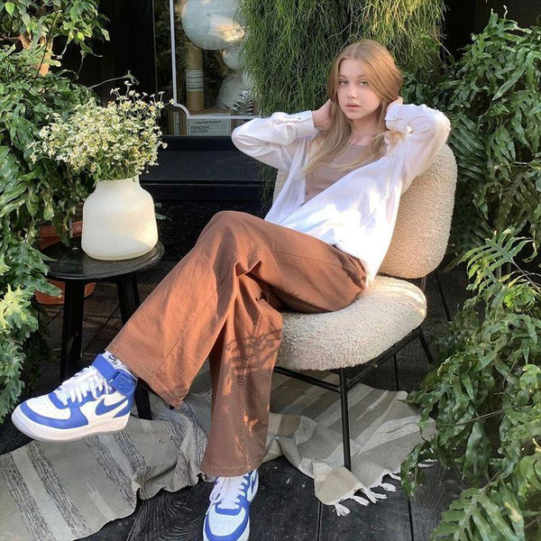 Brown Jeans Retro American Solid Color Looks Thin - Amazitshop