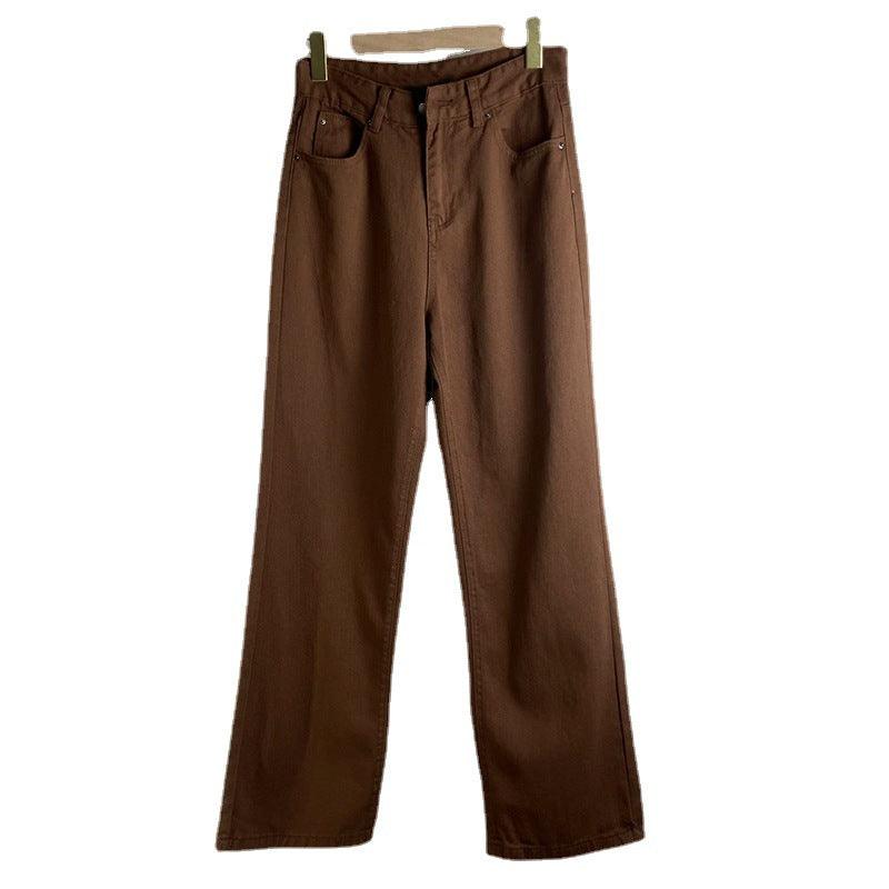 Brown Jeans Retro American Solid Color Looks Thin - Amazitshop