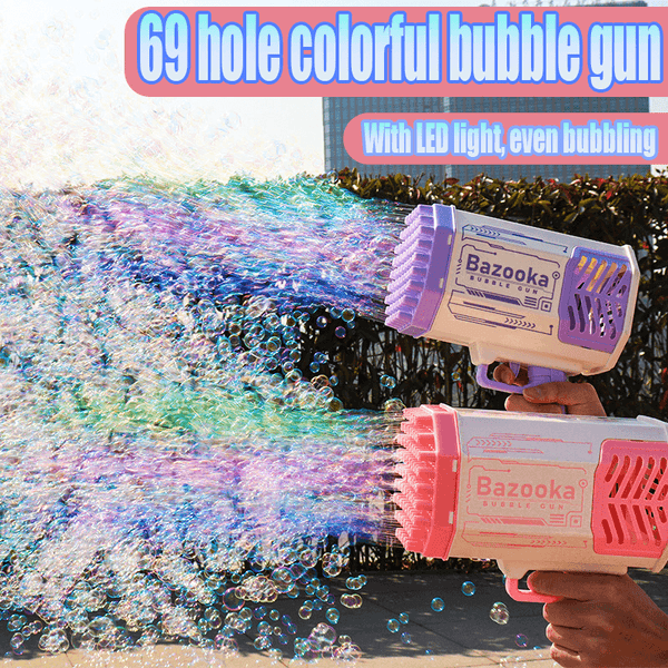 Bubble Gun Rocket 69 Holes Soap Bubbles Machine Gun Shape Automatic Blower With Light Toys For Kids Pomperos - Amazitshop