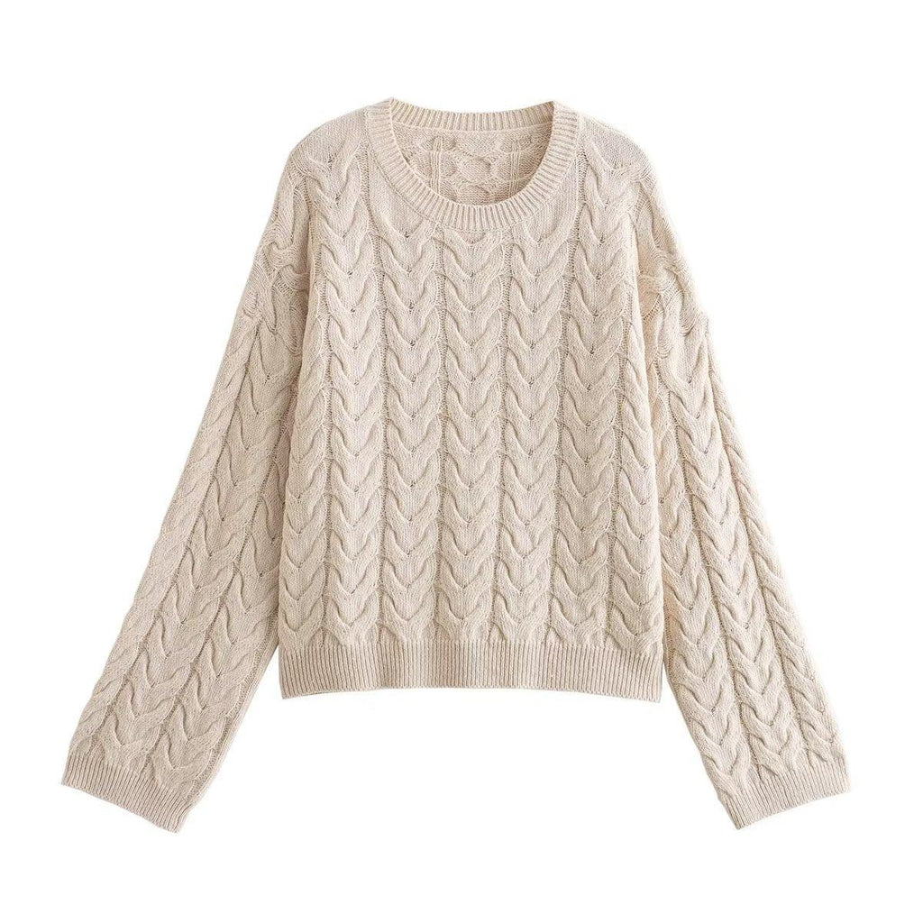Cable - knit Sweater Round Neck Pullover Loose - Amazitshop