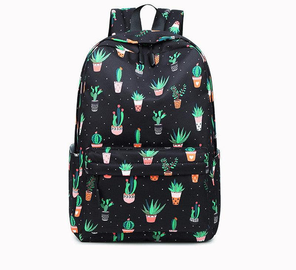 Cactus Print Backpack Female Junior High School Student Schoolbag - Amazitshop