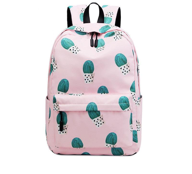 Cactus Print Backpack Female Junior High School Student Schoolbag - Amazitshop