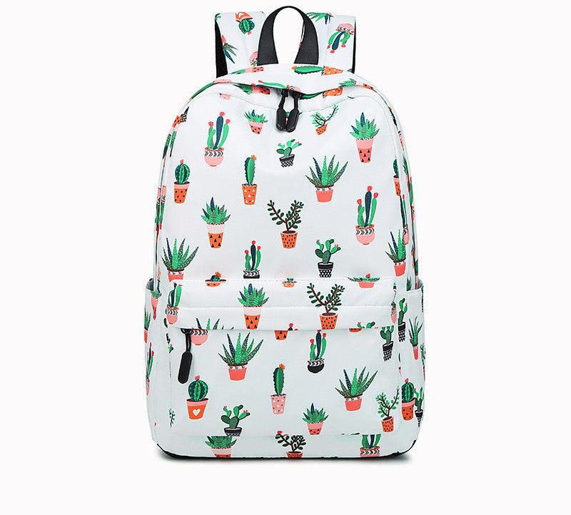 Cactus Print Backpack Female Junior High School Student Schoolbag - Amazitshop
