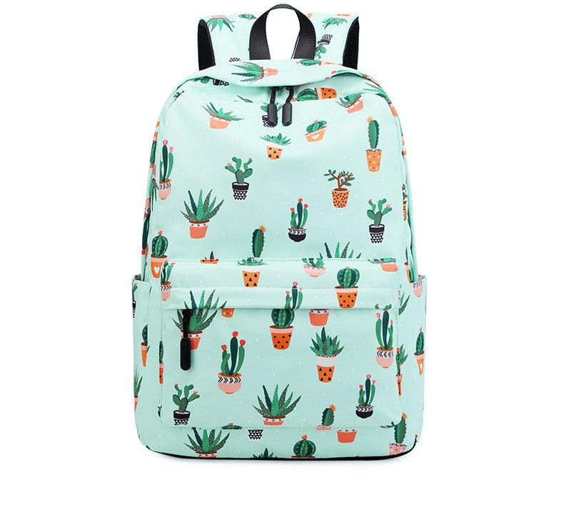 Cactus Print Backpack Female Junior High School Student Schoolbag - Amazitshop