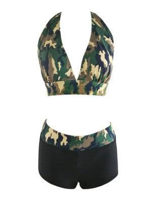 Camouflage Print Bikini Set Camo Halter Bra Briefs Swimwear - Amazitshop