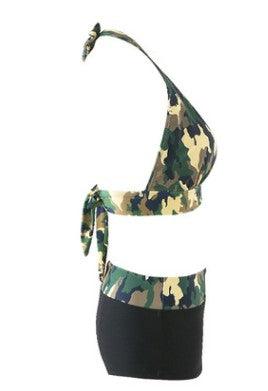 Camouflage Print Bikini Set Camo Halter Bra Briefs Swimwear - Amazitshop