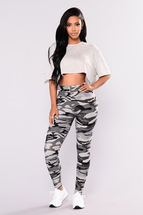 Camouflage Printed Grey Casual Legging Pants - Amazitshop