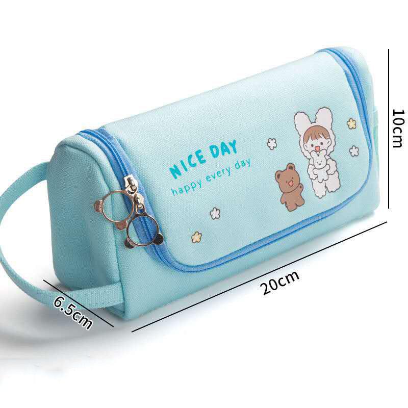 Canvas Pencil Case Large Capacity Simple Girl Japanese Cute Girl Heart Stationery Box Korean Pencil Case Multi - function - Amazitshop